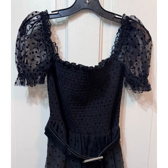 NWT Rebecca Vallance Black Sheer Tulle Belted Bodysuit Midi Tiffani Dress Size 8 - Picture 6 of 16